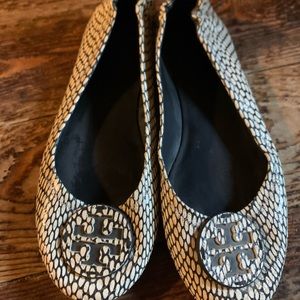 Tory Burch snakeskin ballet flats. Worn once.